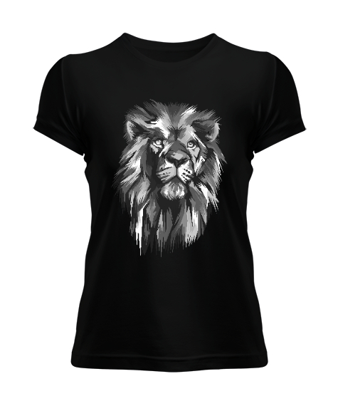 Tisho - Aslan Kafası - Lion Siyah Kadın Tişört