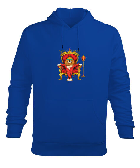 Tisho - aslan kral Saks Mavi Erkek Kapüşonlu Hoodie Sweatshirt