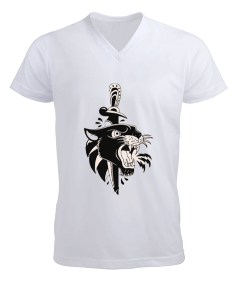 Tisho - aslan tasarım Erkek Kısa Kol V Yaka Tişört
