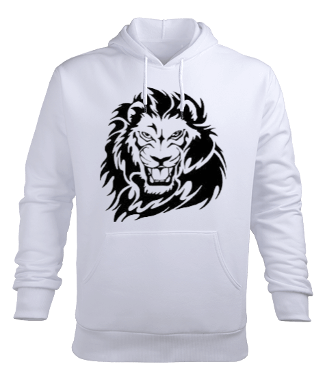 Tisho - Aslan Tasarımlı Arkalı Önlü Erkek Kapüşonlu Hoodie Sweatshirt