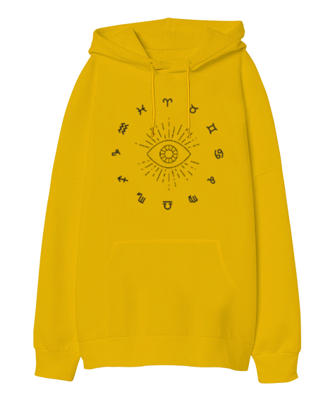 Tisho - Astrolojik Burçlar Sarı Oversize Unisex Kapüşonlu Sweatshirt