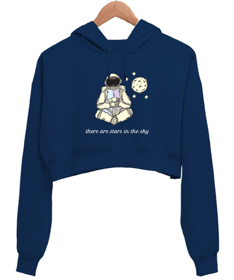 Tisho - astronaut Kadın Crop Hoodie Kapüşonlu Sweatshirt
