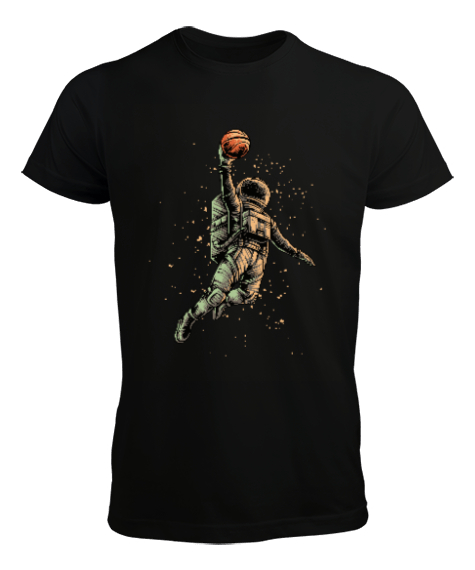 Tisho - Astronaut playing Basketball Baskılı Siyah Erkek Tişört