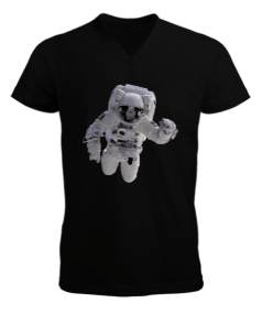 Tisho - astronot baskılı Erkek Kısa Kol V Yaka Tişört