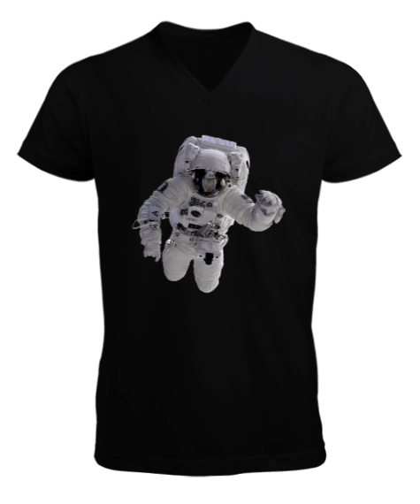 astronot baskılı Erkek Kısa Kol V Yaka Tişört
