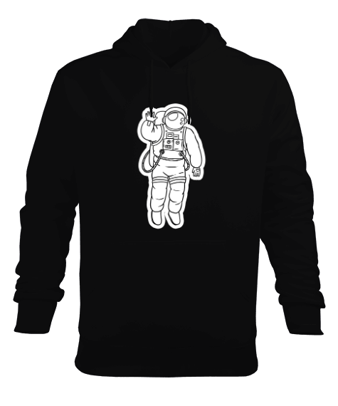 Tisho - astronot baskılı siyah erkek sweatshirt Erkek Kapüşonlu Hoodie Sweatshirt