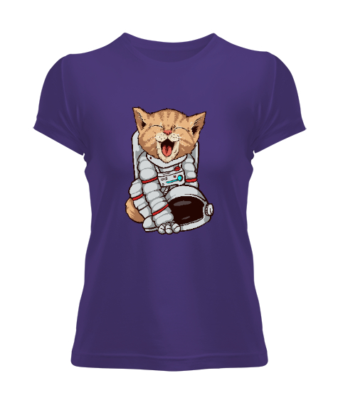 Tisho - Astronot Kedi - Cat Mor Kadın Tişört