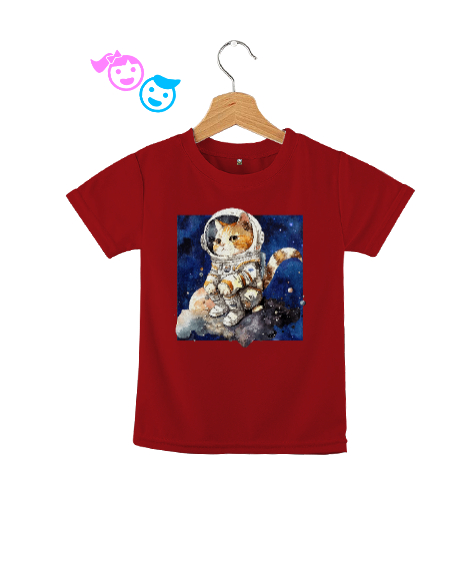 Tisho - Astronot Kedi Kırmızı Çocuk Unisex