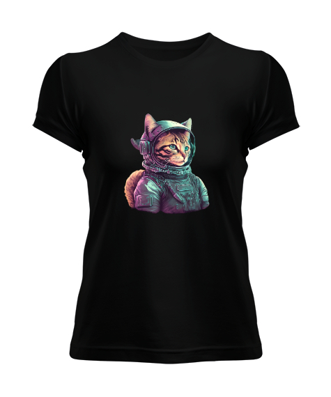 Tisho - astronot kedi Siyah Kadın Tişört