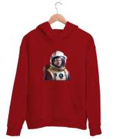 Astronot Kırmızı Unisex Kapşonlu Sweatshirt - Thumbnail