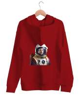 Astronot Kırmızı Unisex Kapşonlu Sweatshirt - Thumbnail