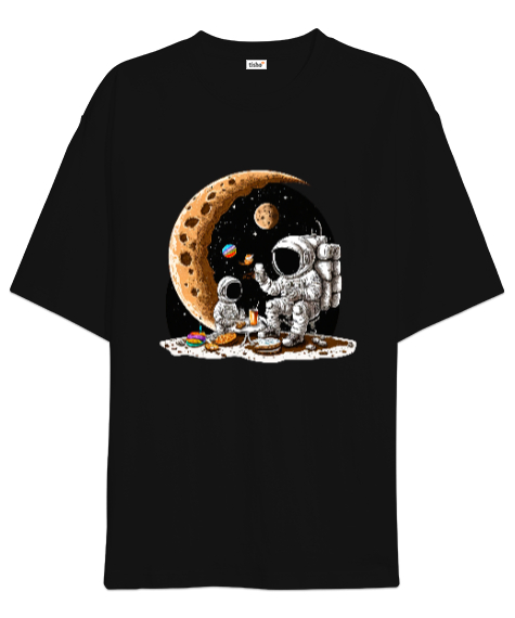 Tisho - Astronot Siyah Oversize Unisex Tişört