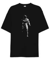 Astronot ve Uzay Siyah Oversize Unisex Tişört - Tisho