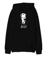 Atatürk 1881 Baskılı Siyah Oversize Unisex Kapüşonlu Sweatshirt - Tisho