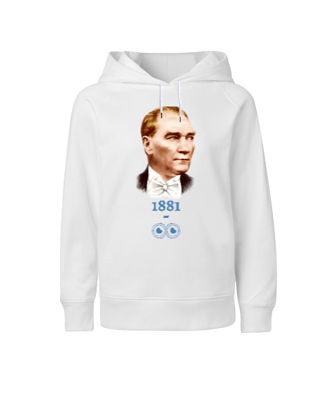 Tisho - ATATÜRK 1881 SONSUZ Beyaz Çocuk Unisex Hoodie Kapüşonlu