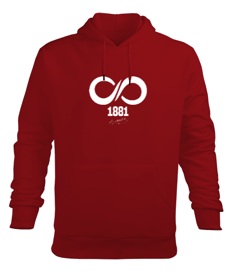 Atatürk 1881 Sonsuza Kadar Baskılı Kırmızı Erkek Kapüşonlu Hoodie Sweatshirt - Tisho