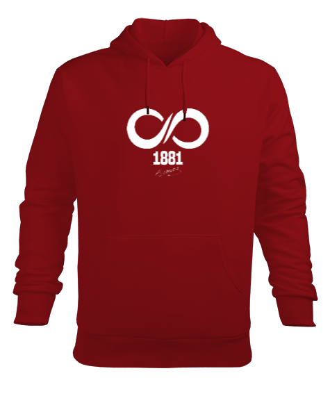 Tisho - Atatürk 1881 Sonsuza Kadar Baskılı Kırmızı Erkek Kapüşonlu Hoodie Sweatshirt