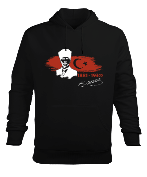Atatürk 1938 1881 10 Kasım Türkiye Baskılı Siyah Erkek Kapüşonlu Hoodie Sweatshirt - Tisho