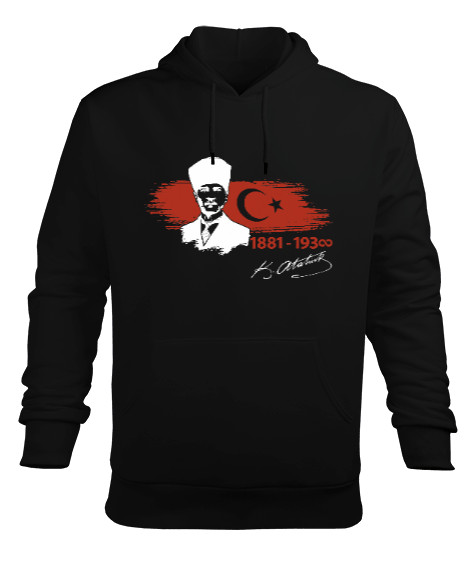 Tisho - Atatürk 1938 1881 10 Kasım Türkiye Baskılı Siyah Erkek Kapüşonlu Hoodie Sweatshirt