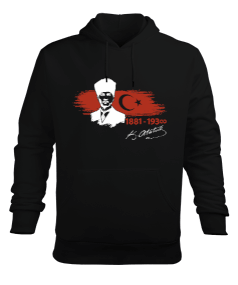 Atatürk 1938 1881 10 Kasım Türkiye Baskılı Siyah Erkek Kapüşonlu Hoodie Sweatshirt - Tisho