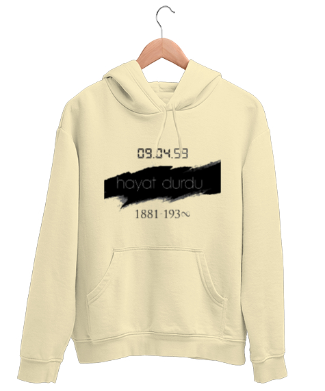 Tisho - Atatürk 9:05 geçe Krem Unisex Kapşonlu Sweatshirt