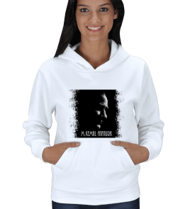 Atatürk Baskılı Beyaz Kapşonlu Kadın Polar Kadın Kapşonlu - Tisho