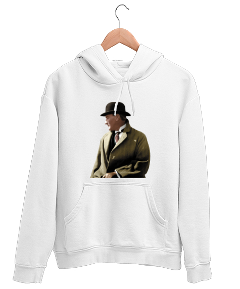 Tisho - Atatürk Baskılı Beyaz Unisex Kapşonlu Sweatshirt