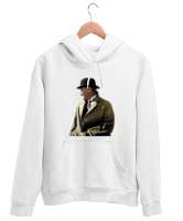 Atatürk Baskılı Beyaz Unisex Kapşonlu Sweatshirt - Tisho