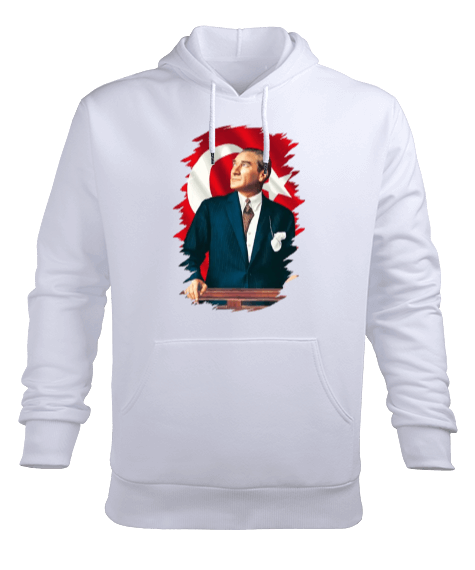 Tisho - Atatürk Baskılı Erkek Kapüşonlu Hoodie Sweatshirt