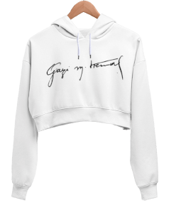 ATATÜRK BASKILI Kadın Crop Hoodie Kapüşonlu Sweatshirt - Tisho