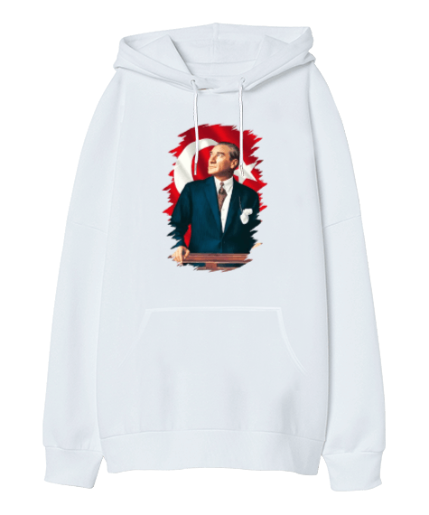 Tisho - Atatürk Baskılı Oversize Unisex Kapüşonlu Sweatshirt