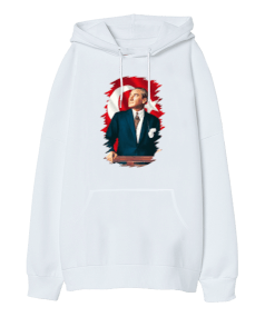 Atatürk Baskılı Oversize Unisex Kapüşonlu Sweatshirt - Tisho