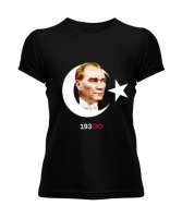 Atatürk Baskılı Siyah Kadın Tişört - Tisho