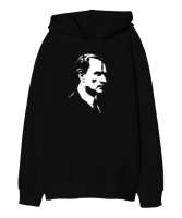 Atatürk Baskılı Siyah Oversize Unisex Kapüşonlu Sweatshirt - Tisho