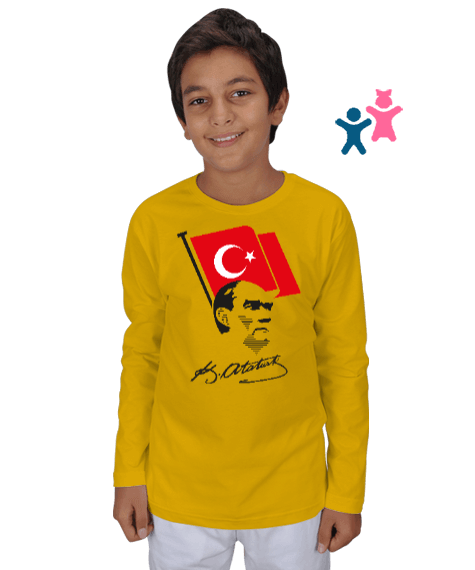 Tisho - Atatürk, Bayrak ve İmzası Çocuk Unisex Uzunkollu