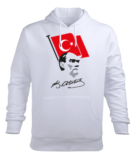 Tisho - Atatürk, Bayrak ve İmzası Erkek Kapüşonlu Hoodie Sweatshirt