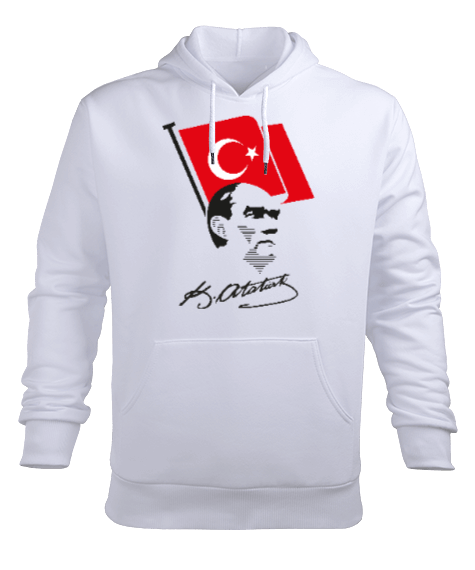 Atatürk, Bayrak ve İmzası Erkek Kapüşonlu Hoodie Sweatshirt - Tisho