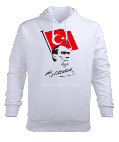Atatürk, Bayrak ve İmzası Erkek Kapüşonlu Hoodie Sweatshirt - Tisho