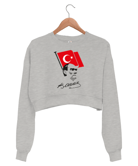 Tisho - Atatürk, Bayrak ve İmzası Kadın Crop Sweatshirt