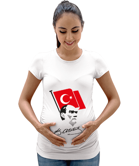 Tisho - Atatürk, Bayrak ve İmzası Kadın Hamile Tişört
