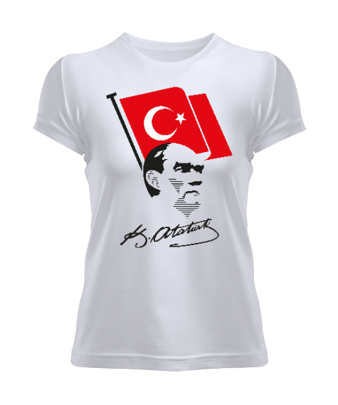 Atatürk, Bayrak ve İmzası Kadın Tişört - Tisho