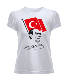 Atatürk, Bayrak ve İmzası Kadın Tişört - Tisho