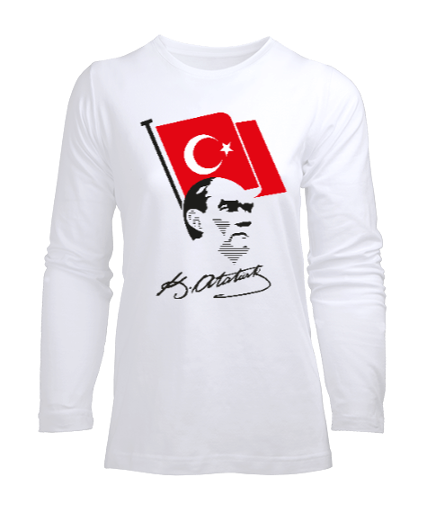 Tisho - Atatürk, Bayrak ve İmzası Kadın Uzun Kol Tişört