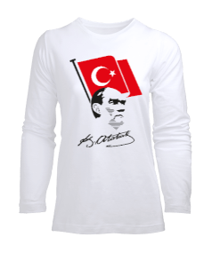 Atatürk, Bayrak ve İmzası Kadın Uzun Kol Tişört - Tisho