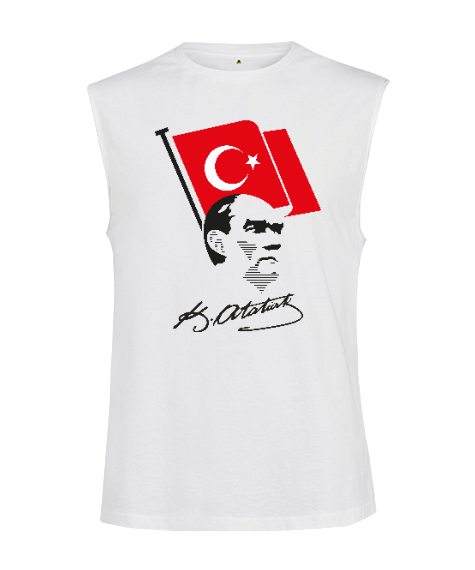 Tisho - Atatürk, Bayrak ve İmzası Kesik Kol Unisex Tişört