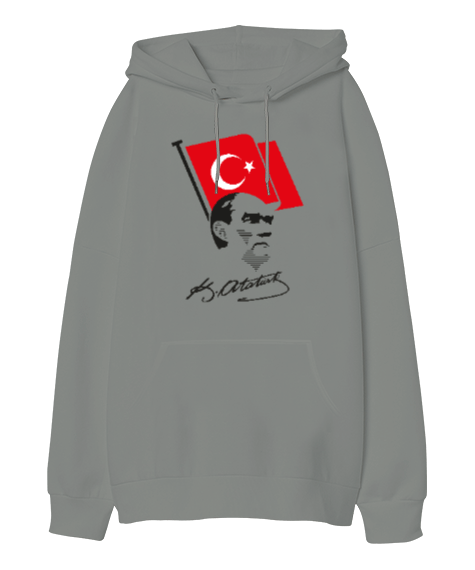 Tisho - Atatürk, Bayrak ve İmzası Oversize Unisex Kapüşonlu Sweatshirt