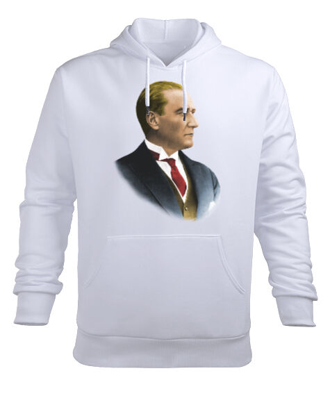 Tisho - Atatürk Beyaz Erkek Kapüşonlu Hoodie Sweatshirt