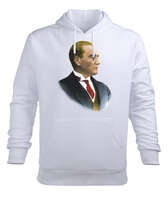 Atatürk Beyaz Erkek Kapüşonlu Hoodie Sweatshirt - Tisho