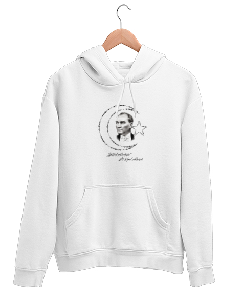 Tisho - Atatürk Beyaz Unisex Kapşonlu Sweatshirt