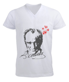 Atatürk Erkek Kısa Kol V Yaka Tişört - Tisho